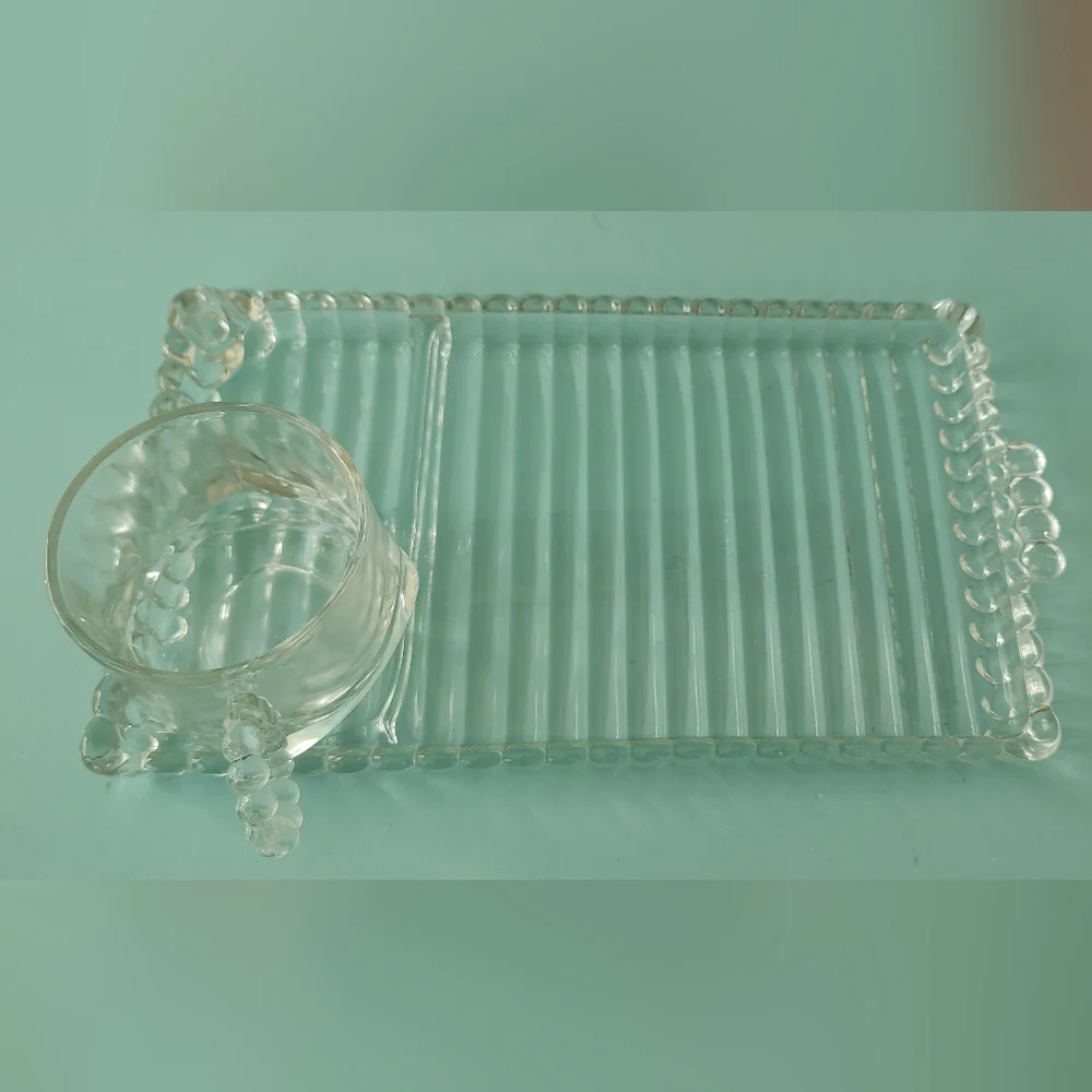 Set 2 Pieces Vintage 1950's Hazel Atlas Sip And Smoke Snack Tray Glass